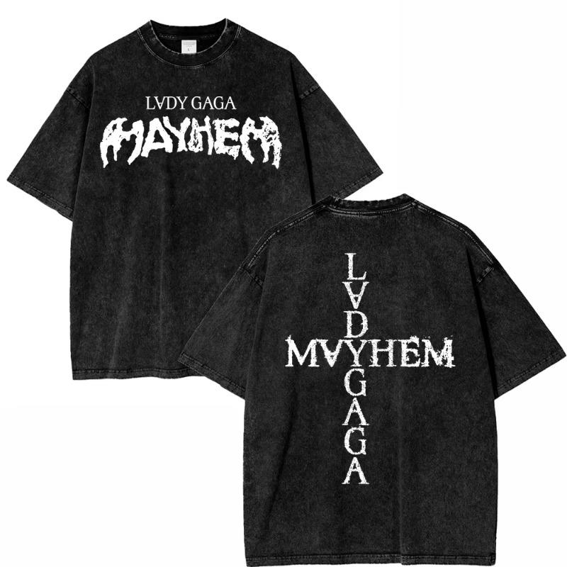Vintage Washed Lady Gaga The Mayhem Ball Tour 2025 T Shirt Fashion Women Aesthetic High Quality Acid Wash 100% Cotton Tees