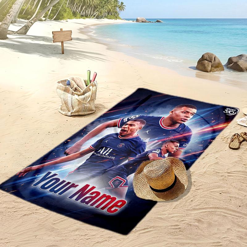 Kylian Mbappe Personalisiertes Bedrucktes Strandtuch Fußball Logo Unterstützung Benutzerdefinierter Name Text Saugfähiges Handtuch Für Sport Reisen Besonderes Geschenk