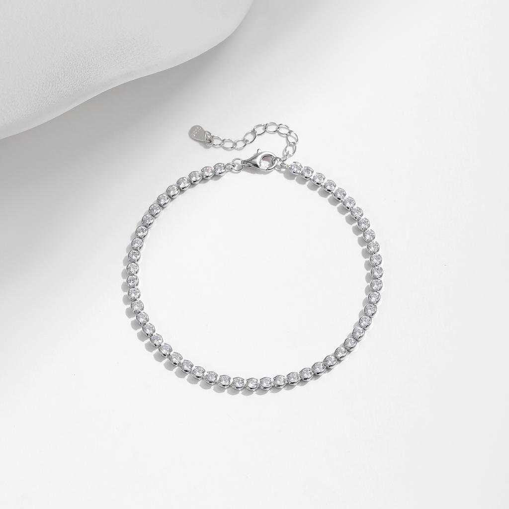Bracciale Tennis Scintillante in Argento Sterling 925 con Zirconia Cubica Rotonda Placcato Platino per Donne Gioielli Raffinati Regalo
