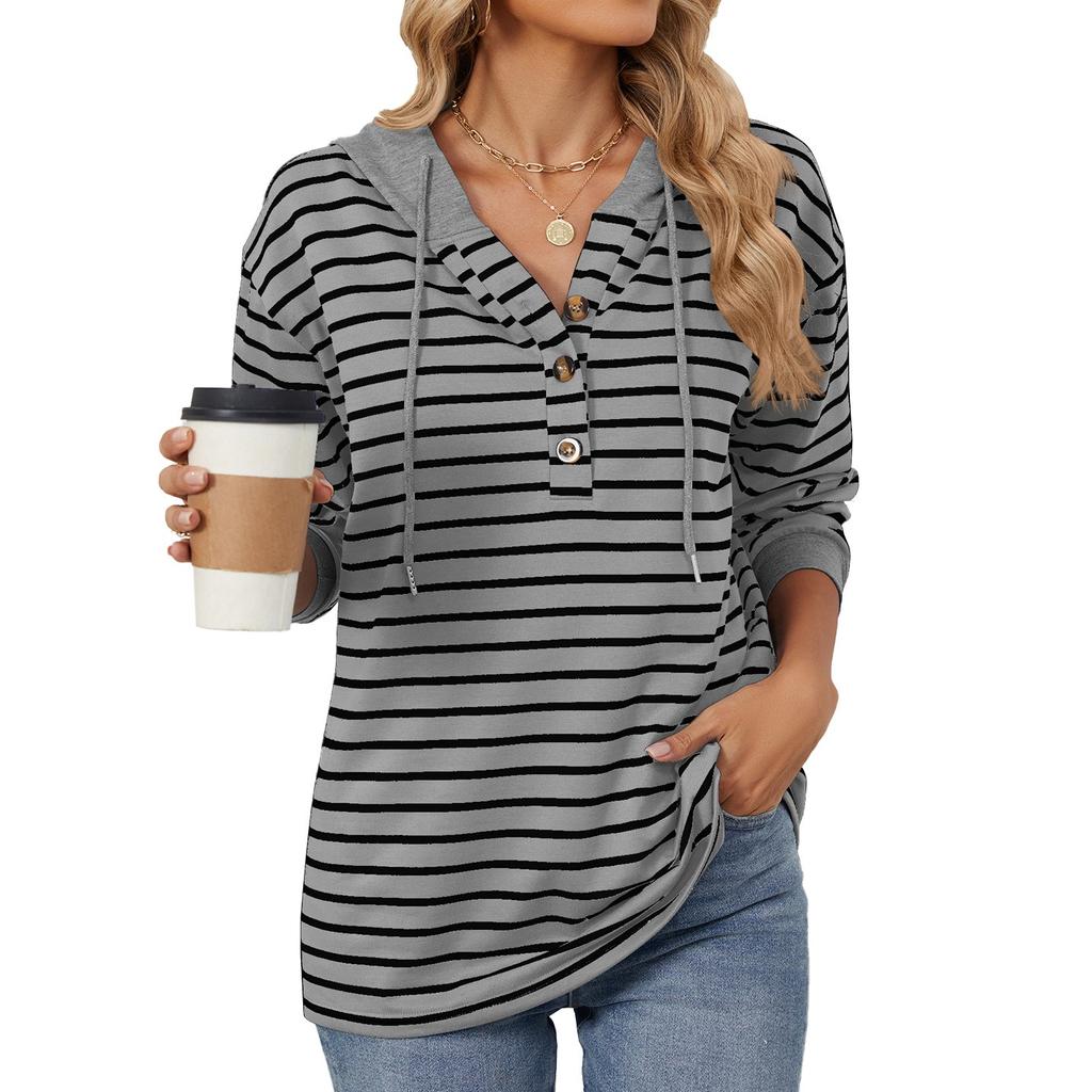 Elegant and Fashionable Fall and Winter Comfortable Hooded Button Drawstring Casual Long Sleeve Sweatshirt Top Pullover Hoodies