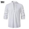 2026 Men's Cotton Henley Hippie Casual Beach Long Sleeve Stand-Up Collar Shirt A275