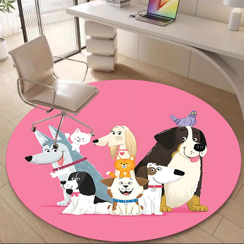 1PC Puppies Pets Office Round Area Rug, Indoor Mat Suitable For Office, Under Office Chairs Bedroom Living Room Home Decor, Room Decos055