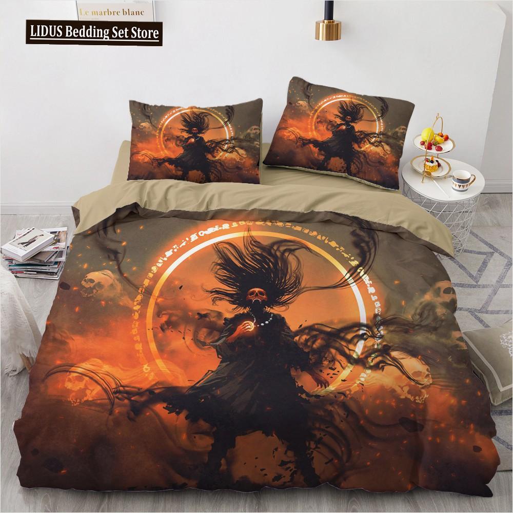 3D Horror Skull Demon Duvet Cover Set Skeleton Gothic Monster Bedding Set Black Comforter Cover For Boys,full Queen Size 2/3pcs