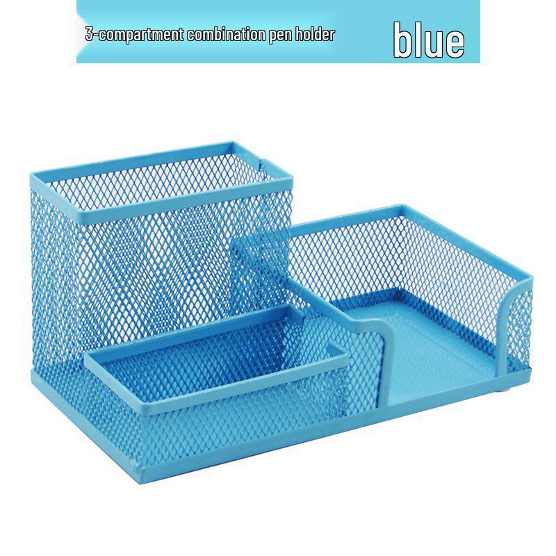 Creative Three-Compartment Metal Office Pen Holder