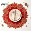 Durable Polyester Placemats Christmas Embroidered Placemat, Red And Gold Snowflake Table Coasters Mat, Heat Resistant Decorative Mat for Party Banquet