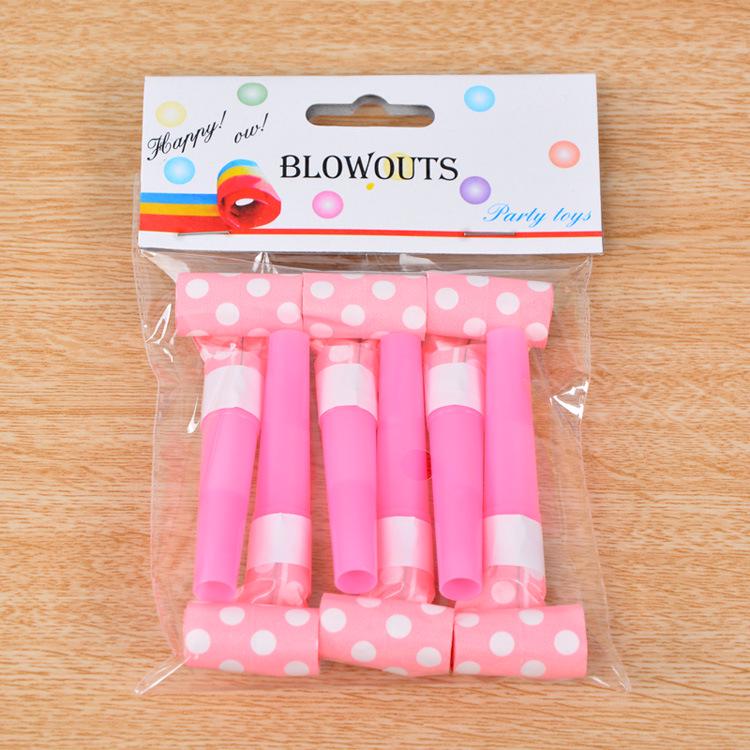 6cm Polka Dot Paper Blowout Whistles for Children's Birthday Party