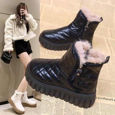 Damen Schneestiefel Winter Fleecegefüttert Gepolstert Warmhaltend Nordostchina Baumwollschuhe Leder Wasserdicht Kältefest Plateau