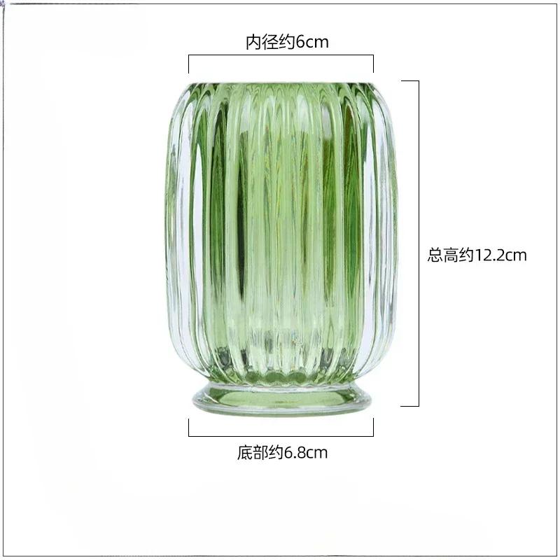 Cylinder Bucket Desktop Storage Box Transparent Glass Storage Light Luxury Striped High Beauty Pen Holder Hydroponic Vase