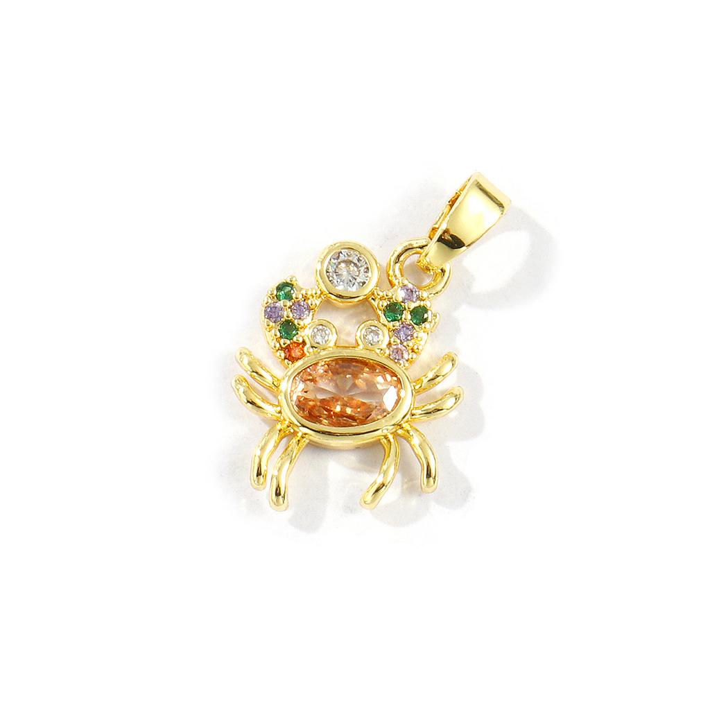 2 PCs Brass Ocean Jewelry Charms Gold Plated Clear Cubic Zirconia Crab Lobster Pendants For DIY Necklace Jewelry Making Findings