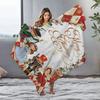Nutcracker Ballet Christmas Fleece Blanket, Golden Merry Christmas Script with Character Collection, Classic Holiday Throw