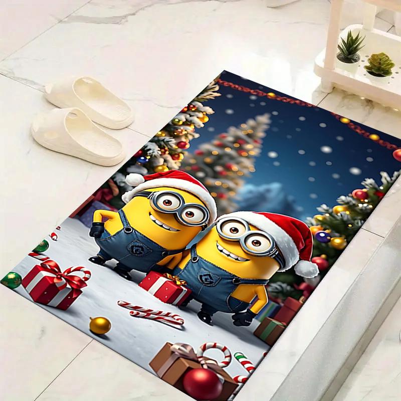 1Pc Minions Christmas Celebration Rug Office Carpet Indoor Outdoor Doormat Nonslip Soft And Comfortable Living Room Christmas Halloween Gift D91854