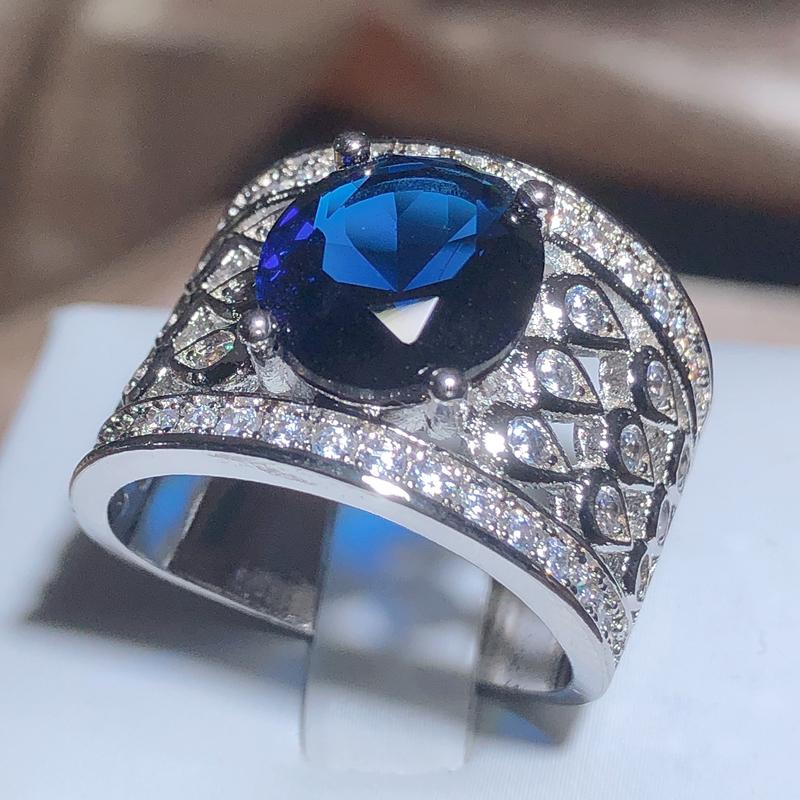 Hollow Blue Zircon Wedding Ring for Women Water Drop Net Shape Micro-inlaid Simulation Simple Jewelry Full Drill Engagement Ring