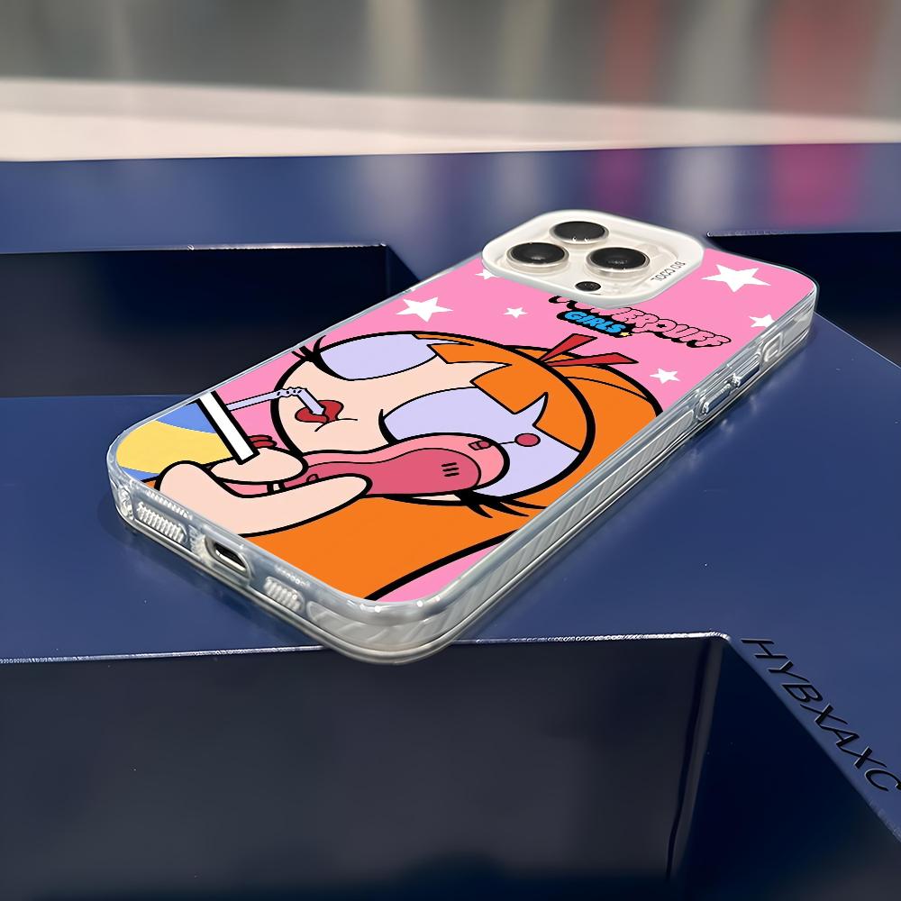 Cartoon Star P-Powerpuff Girls Phone Case For iPhone 16 15 14 13 12 11 Pro Max White Matte Laser Metallic Aurora Funda