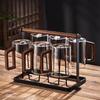 Handon 310ml Glass Cup Set with Walnut Handles and Black Holder