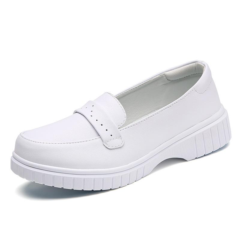 

Кожаные повседневные женские туфли на все сезоны, на толстой подошве, с мягкой подошвой, дышащие, универсальные, нескользящие и износостойкие, туфли для медсестер 34 белый