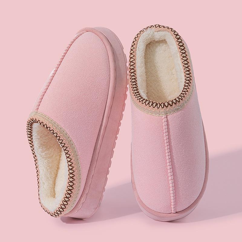 Women's Fleece-Lined Thick-Soled Cotton Slippers, Indoor/Outdoor, Non-Slip, Wear-Resistant, Closed-Toe.