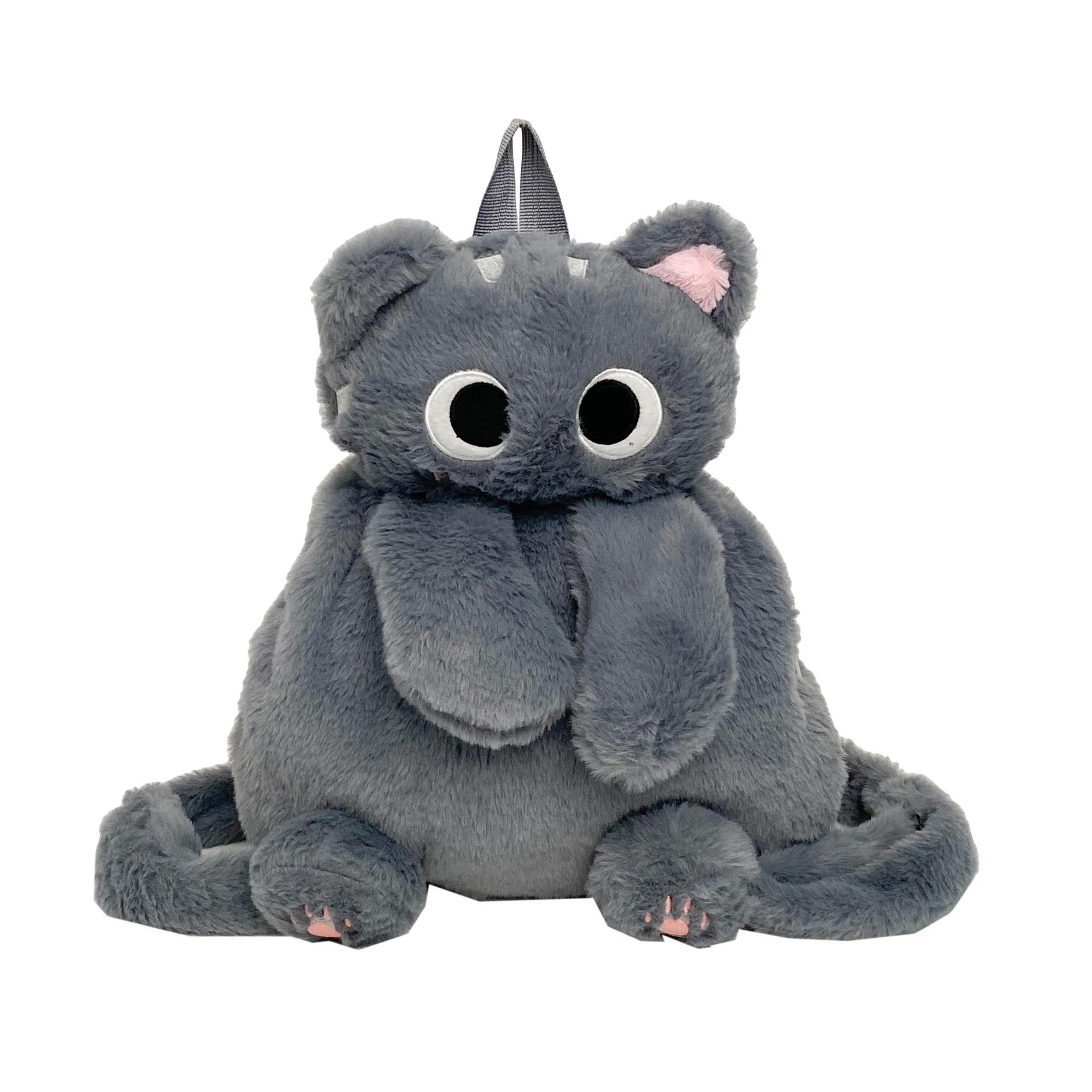 35cm Schattige Kat Cartoon Pluche Rugzak Meisjes Uit Schoudertas Grote Ogen Kat Pluche Pop Zachte Knuffeldieren Speelgoed Dames Tassen Cadeaus 35cm grijze kleur