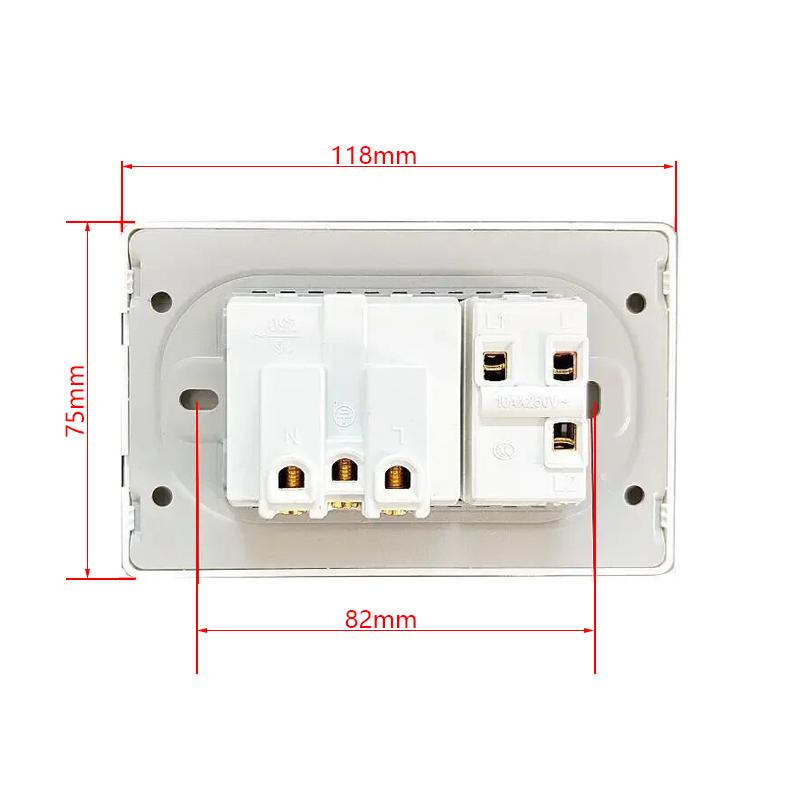 EU Korea Stromstecker mit 16A USB-Steckdose, Elektrisches 2-Wege-Lichtschalter-Panel, Universelle USB-Typ-C 20W Schnellladebuchse 220V