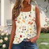 Women's Fashion Pleated Printed Square Neck Vest Top