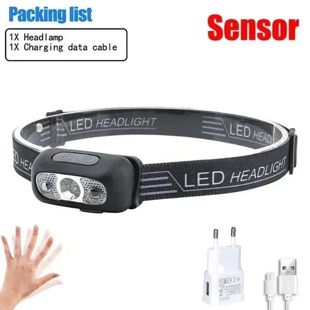 Strong Light Headlamp Portable LED Sensor Headlamp USB-C Rechargeable Head Flashlight Outdoor Camping Fishing Emergency Lantern
