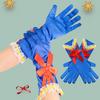 Princess Cosplay Gloves Royal Blue Satin Gloves with Ruffles And Red Bow Girls Cosplay Gloves for Costume Parties Stage Performances