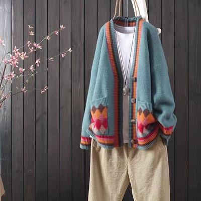 New Sweater Jacket Women's Autumn and Winter Coat Loose Korean Version Lazy Style Knitted Cardigan Casual