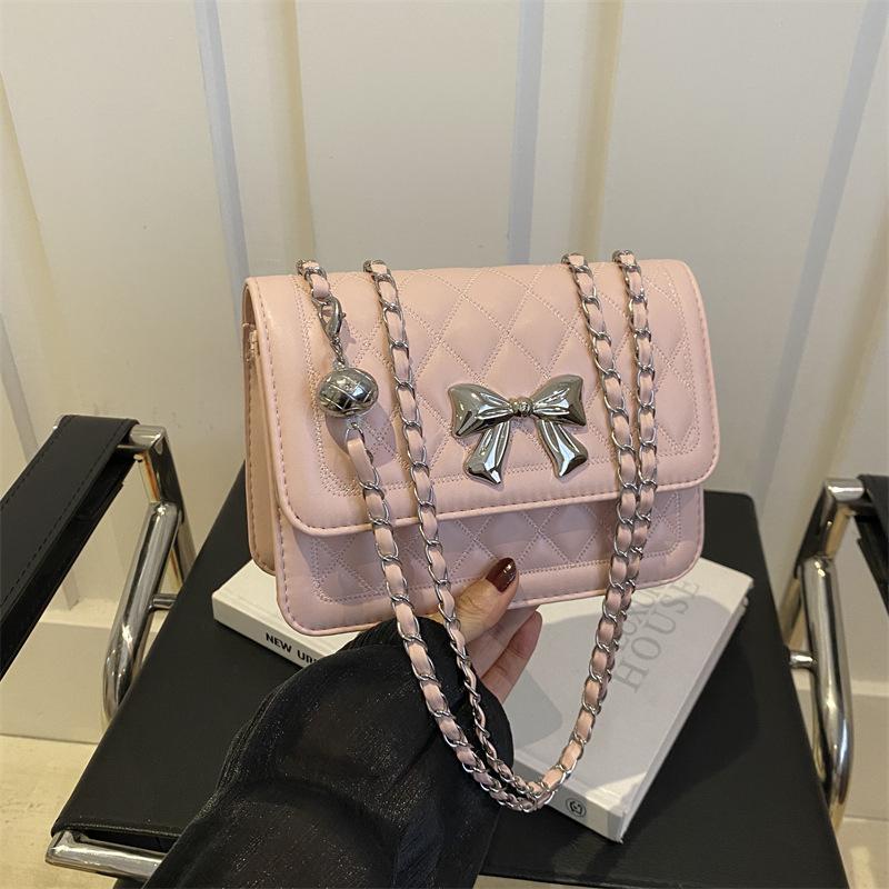 Bow fashion temperament rhombus embroidery thread chain armpit bag 2025 spring and summer versatile messenger bag women