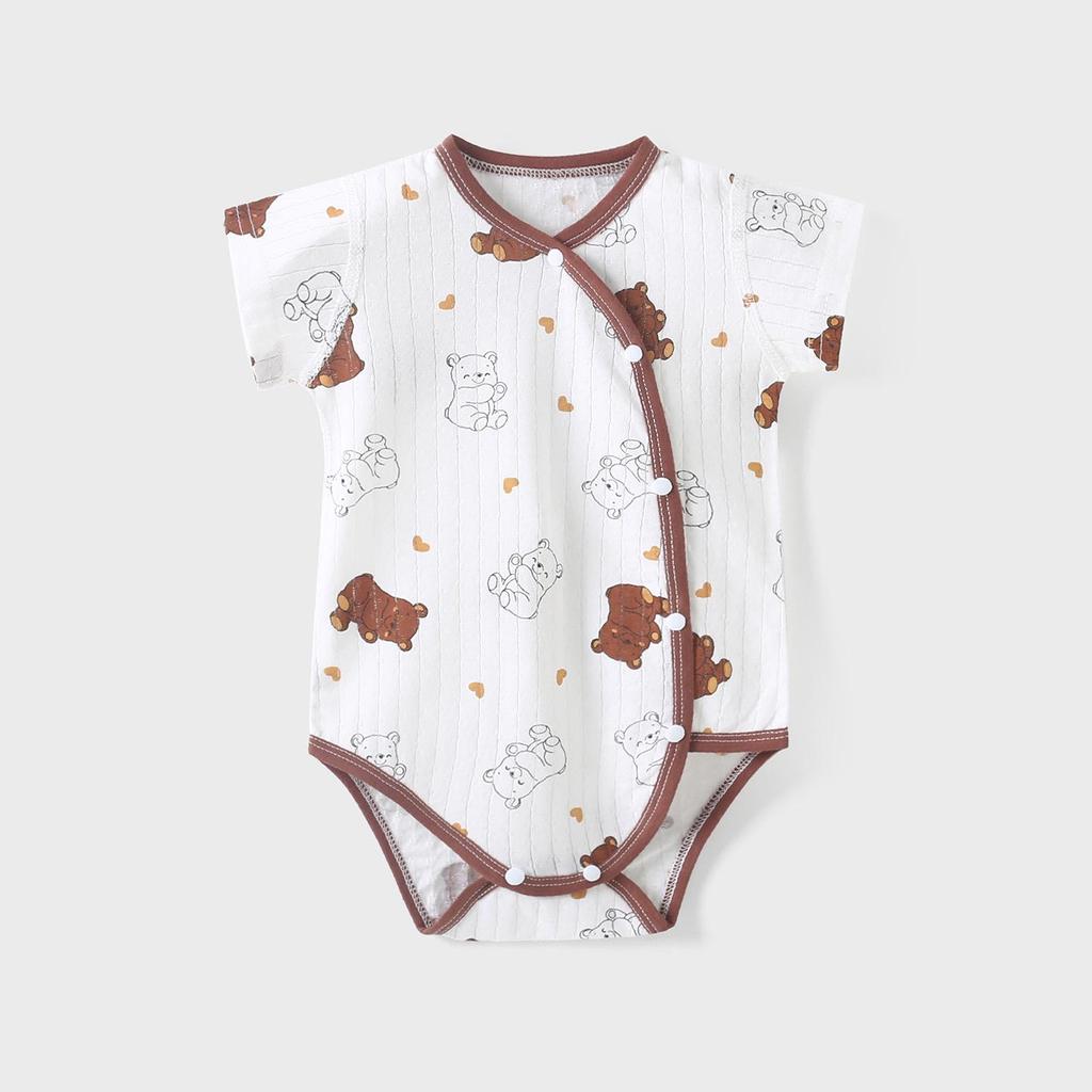 Reiner Baumwoll-Kurzarm-Neugeborenen-Body mit Druckknöpfen im Schritt - Leichter Baby-Strampler für Frühling und Herbst