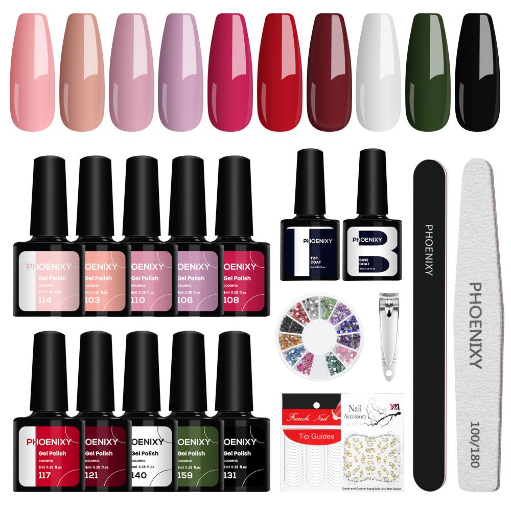 

Набор гель-лаков для ногтей PHOENIXY 10 цветов гель-лак с топовым и базовым покрытием инструменты для маникюра дизайн ногтей набор лаков для ногтей set 10