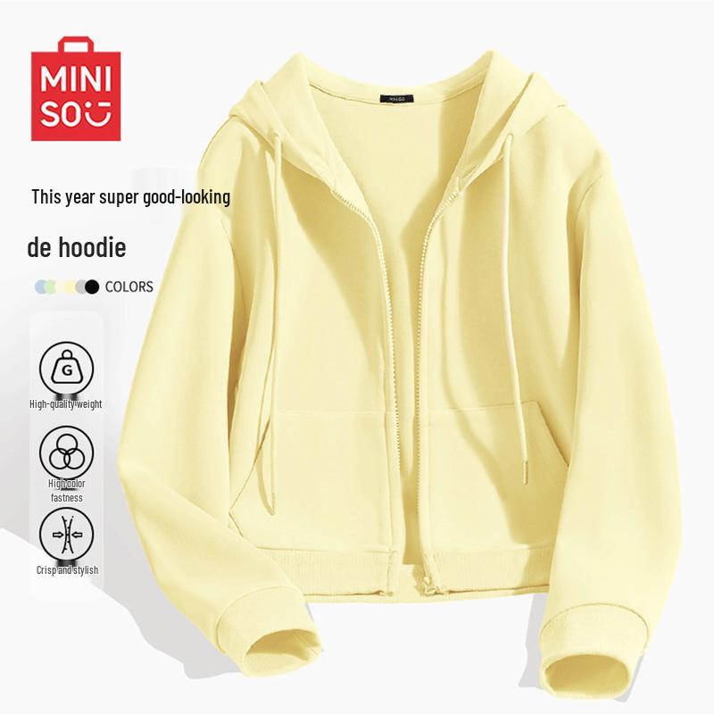 

MINISO Women s Loose Hooded Open Front Sweatshirt L