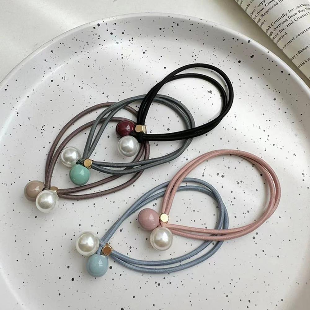 

5 шт./набор Простые эластичные резинки для волос с жемчугом, резинка для волос для высокого хвоста для женщин, девочек, двухслойное плетеное кольцо для волос, милый головной убор разноцветный