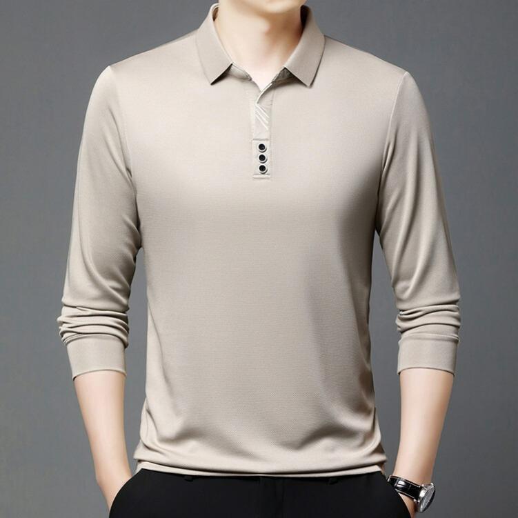 Men's Autumn Long-sleeved Polo Shirt Men's Business Scissors Collar Fit Solid Color Lapel Bottoming