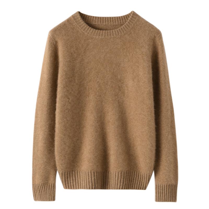 Women's Thickened Cashmere Sweater: Double-Strand Loose Short Knit, Round Neck, Warm Base Layer, Regular Shoulder.