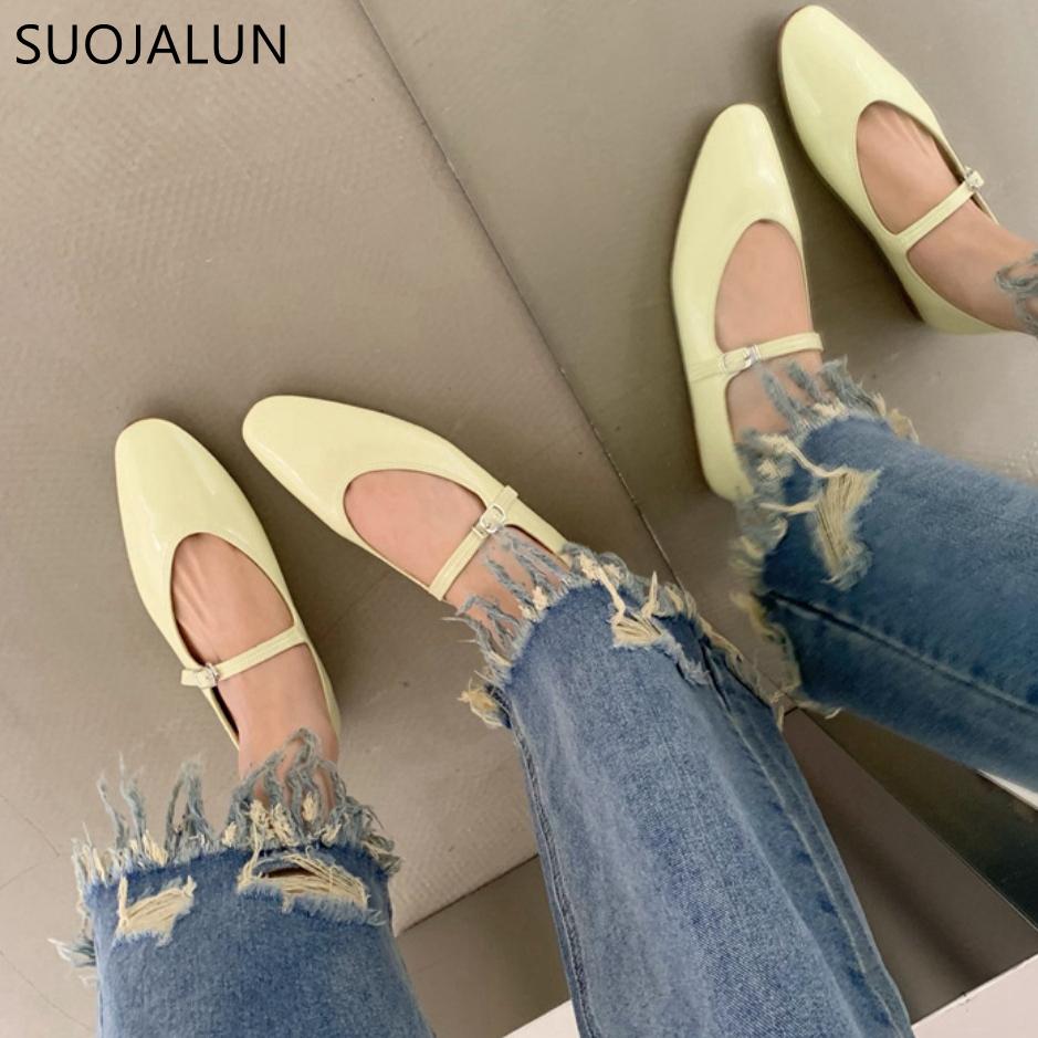 Fashion SUOJIALUN 2025 Summer New Women Flat Shoes Fashion Shallow Ladies Casual Soft Mary Jane Shoes Outdoor Dress Flat Ballet Shoes