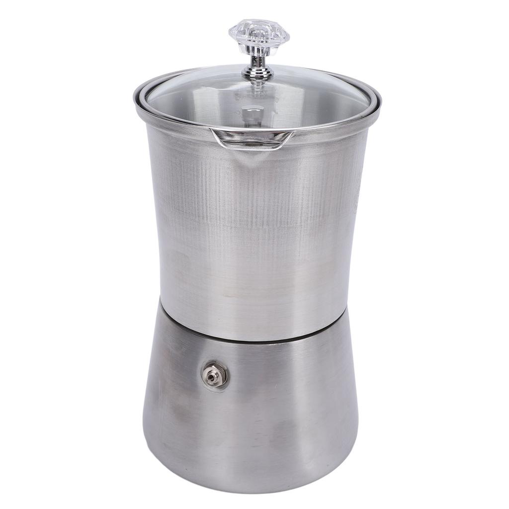 Stainless Steel Portable Hand Pour Coffee Pot with Glass Lid Heat Resistant Handle for Italian