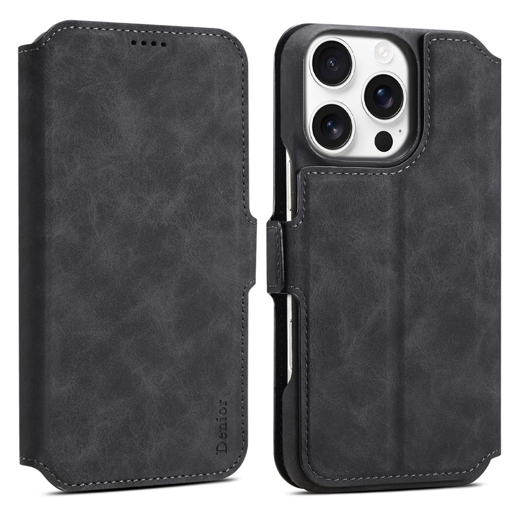 DENIOR B07 For iPhone 16 Pro Case Leather+PC Magnetic Detachable Wallet Phone Cover