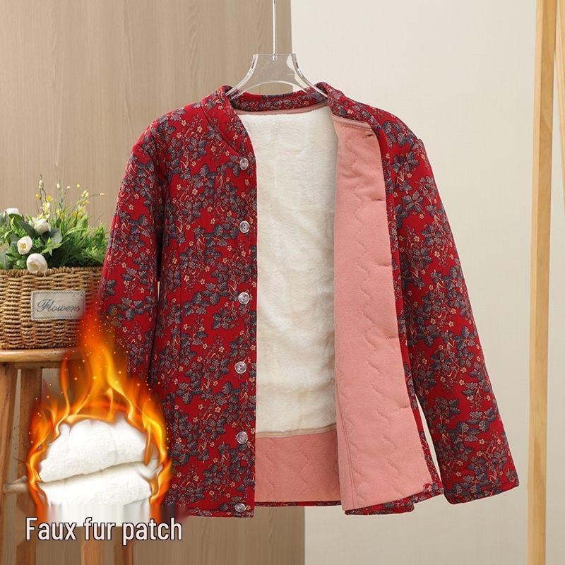 Veste en coton velours d'hiver pour femmes d'âge moyen et âgées - Manteau de grand-mère chaud et ajustement élastique