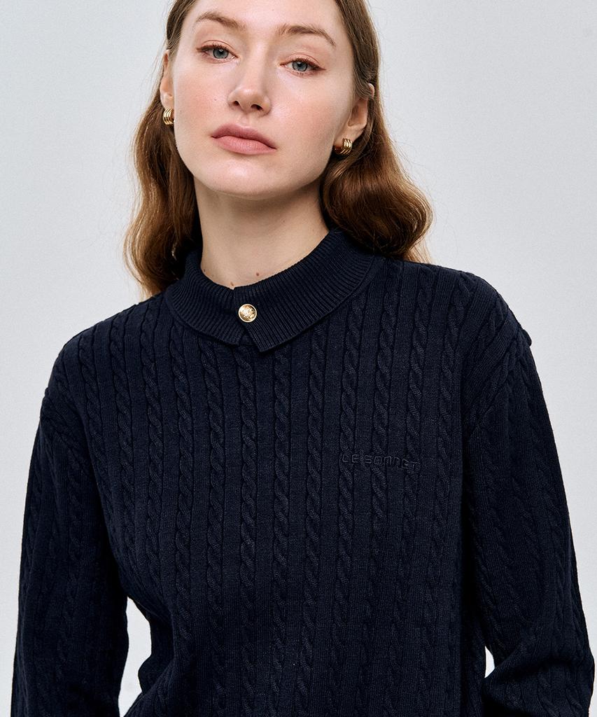 LESONNET Duke Cable Knit Pullover Navy