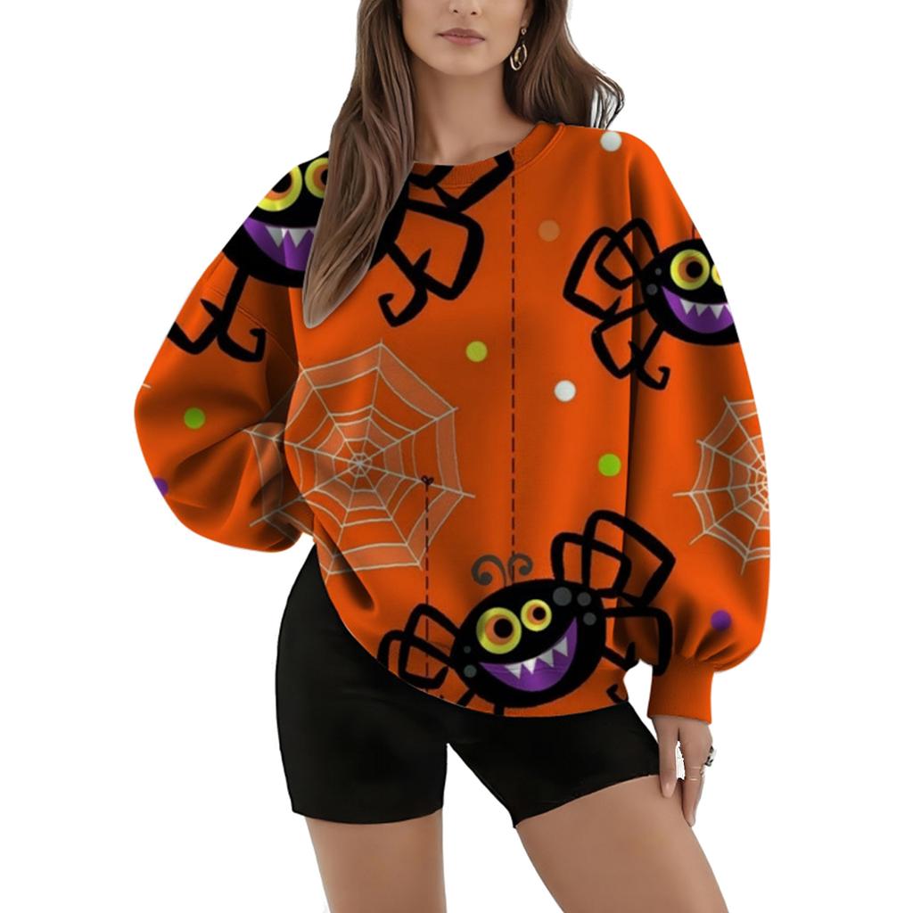 Women's Halloween Printed Round Neck Sweatshirt for Holiday and Casual Wear