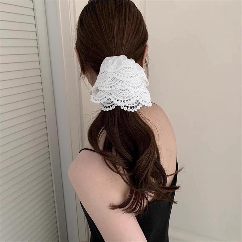 Aesthetic Scrunchies Elastic Double Layer Lace Hair Rope Wedding Party Beach Headwear Big Buns Hair Elastic Lace Hairtie