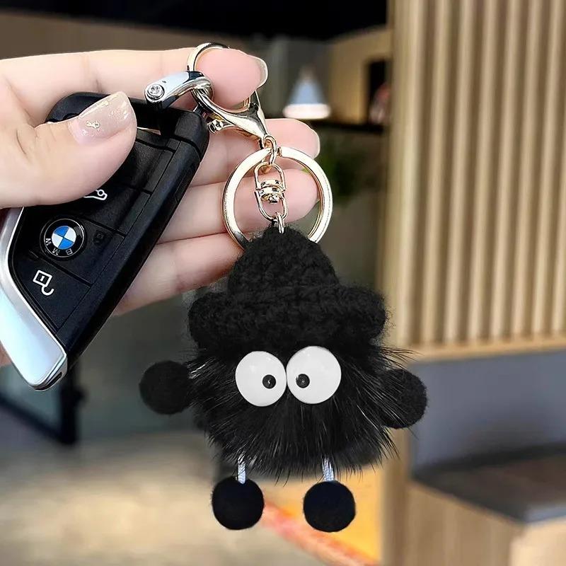 New Cute Mink Fur Lanyard Briquettes Keychain Car KeyRing Pendant Plush School Bag Pendant Gift Kawaii Backpack Keychains