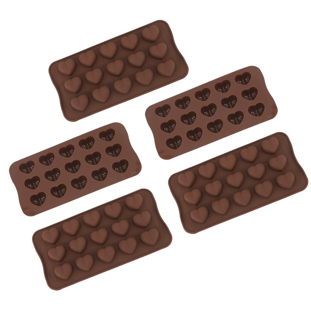 Heart Shape Baking Mold 15 Cavity Dishwasher Safe Stick Proof Silicone Molds for Candy Chocolate Ice Cubes 5pcs