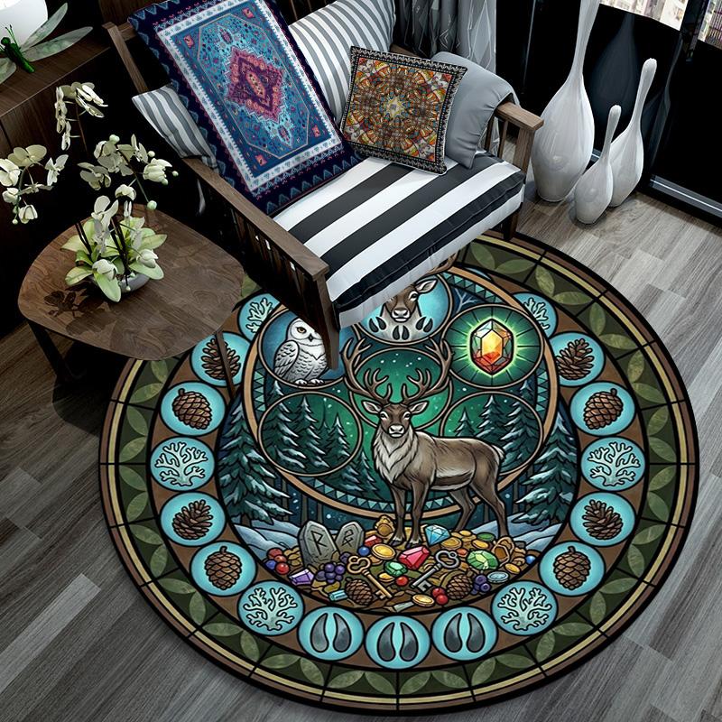 Forest Wildlife Glass Round Area Rug Under Office Chairs Bedroom Living Room Home Decor