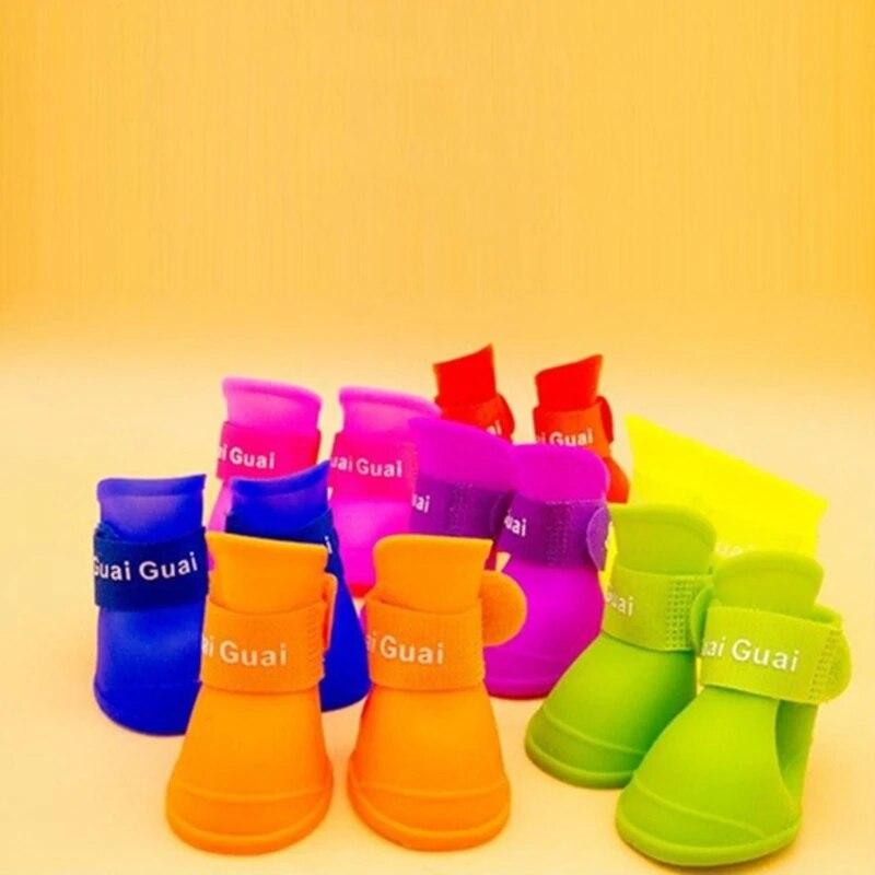 

шт./компл. сапоги для собак, водонепроницаемая силиконовая обувь с регулируемым ремешком, нескользящая подошва для домашних животных, уличных собак, маленьких и средних собак, Прямая поставка