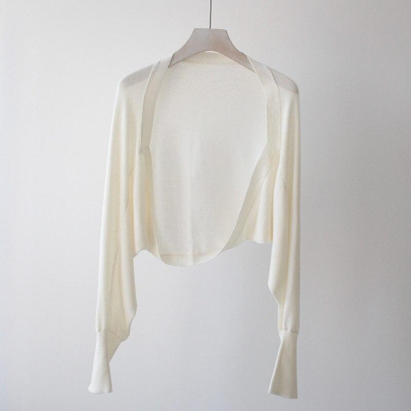 Letní ledový hedvábný krém na opalování Pletený svetr s tenkým řemínkem Malý šátek Klimatizační košile Ženy Netopýří potahy na rukávy 27001