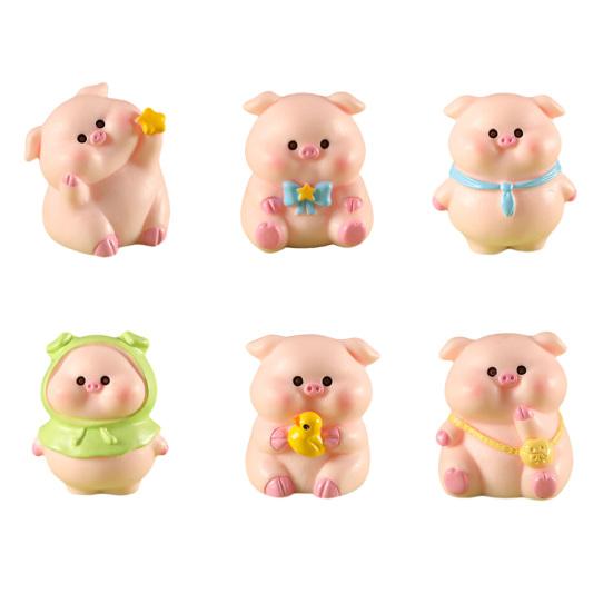 Pig Ornament Small Pink Piglet Synthetic Resin Figurine with Raincoat Yellow Duck Micro Landscape Ornament