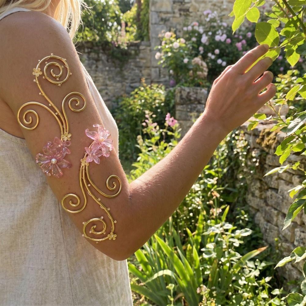 Floral Iris Flower Bracelet Hollow Out Open Arm Bangle Exquisite Arm Cuff Beach