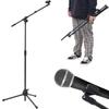Life Mart Microphone Stand Boom and Straight Tripod Type 360° Rotatable Foldable Lightweight 1.2kg Silver with Microphone Holder for Karaoke Live