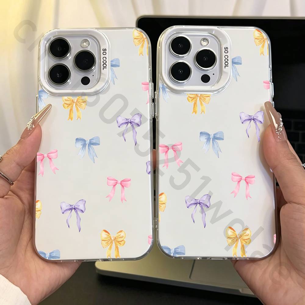 Bunter Schleifen-Aufdruck IMD Hülle für iPhone 17 16 15 14 13 12 11 Pro Max air plus Stoßfest Beschichtet Mattes TPU Funda