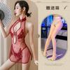 New European and American erotic underwear, sexy lace slit uniform mesh classical embroidered cheongsam set